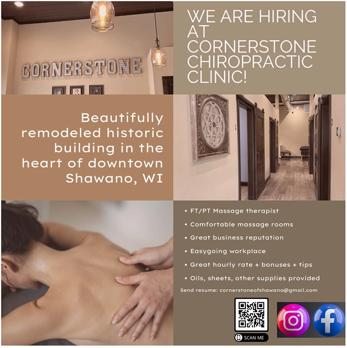 Chiropractic Shawano WI Massage Therapist Recruitment Poster